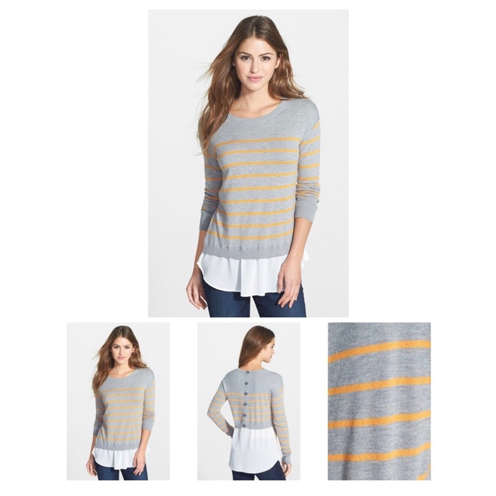 NWOT HALOGEN Woven Hem layered look Sweater.